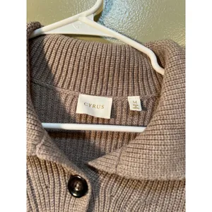 Cyrus Women's Sz Medium Sweater Oversized Collar Tan Black Stripes Henley Button thumbnail 10