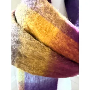 NWT Natural Life Oversized Brushed Plaid Blanket Scarf Purple Mustard Orange OS thumbnail 2