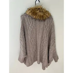 Joie Cable Knit Cardigan Sweater Detachable Faux Fur Collar Size Small thumbnail 4