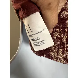 American Eagle Womens Maroon‎ Tropical Palm Toile Linen Blend Button Crop Top M thumbnail 7