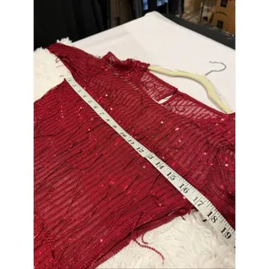 Lulu’s Sheer Fascination Sheer Mesh Sequin Fringe Maxi Dress in Burgundy Red Lar thumbnail 4