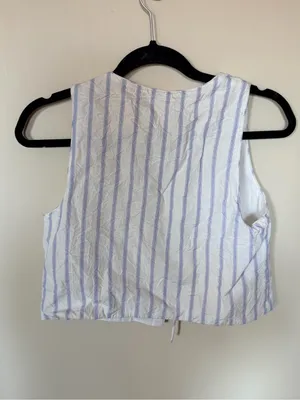 Zara blue and white tie front tank XS thumbnail 3