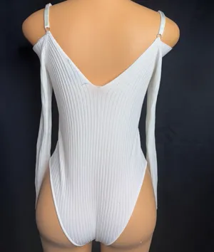White forever 21 ribbed long sleeve bodysuit  thumbnail 2