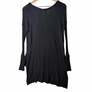 We The Free Free People Black Tunic Top Waffle Knit Thermal Long Sleeve size L thumbnail 2