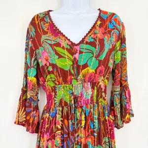 Me 2 Magic Floral Maxi Dress Sz M Metallic Boho Bell Sleeve Festival Euro Anthro thumbnail 11