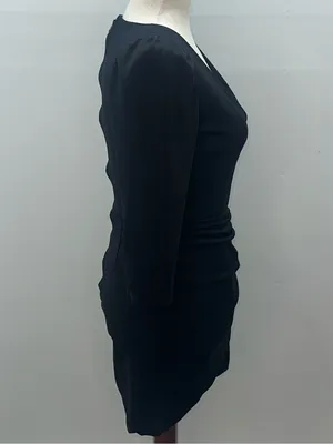 Alice Olivia Black Asymmetrical Mini Dress Plunge Neckline Long Sleeve Size 2 thumbnail 7