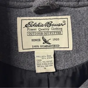Vintage Eddie Bauer Coat Women M Gray Hood Button Front Wool Nylon Blend Pockets thumbnail 2