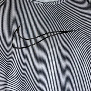 Nike Pro Black & Gray Striped Short Sleeve Training Top thumbnail 3