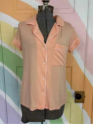 Eberjay Gisele Tencel Modal Short Sleeve Pajama Top Peach Sz Small 💛🍄 thumbnail 3
