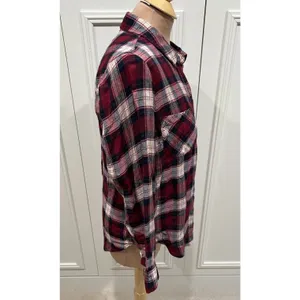 Lucky Brand Women's Plaid Flannel Button Up Shirt‎ Size Medium Burgundy Navy thumbnail 2