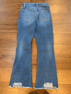 LOFT High Waist Flare Crop Jeans Size 26 2 Raw Hem Back Slit Denim - C61-139 thumbnail 5