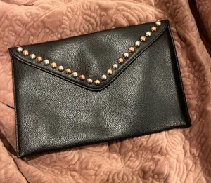 B-Low the Belt Black Envelope Clutch with Gold & Silver Studs thumbnail 1