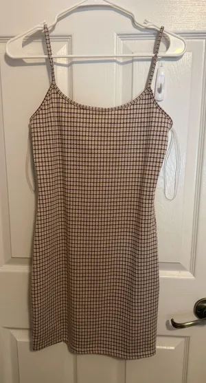 Hailey & June Beige Brown Plaid Ruched Mini Dress Size Small thumbnail 1