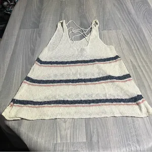 American Eagle Outfitters Navy Blue Pink White Striped Knit Tank Top; XL Women’s thumbnail 3