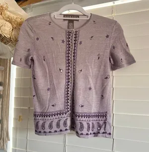Source Unknown Vintage Purple Paisley Knit Cardigan Top Small beaded embellished thumbnail 1