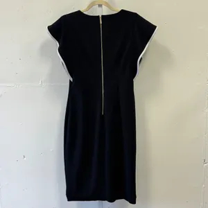 Calvin Klein‎ Black Flutter Sleeve Sheath Dress White Trim Size 8 Gold Zipper thumbnail 2