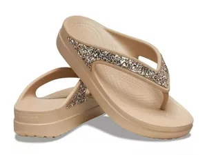 Crocs Classic Crocs Glitter II Flip Sandals Platform Thong Bone Tan‎ Beige 10 thumbnail 1