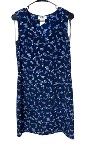 Vintage Los Angeles‎ Gal Navy Floral Print V neck Sleeveless Knee Length Dress 6 thumbnail 1