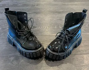 SheIn Black Latex Combat Boots w/ Platform thumbnail 3