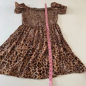 Express Leopard Print Dress Small Smocked Puff Sleeve Fit & Flare Brown Animal P thumbnail 5