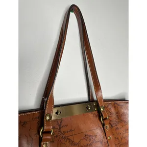 PATRICIA NASH Brown Leather Benvenuto Italy Map Antique Brass Tote Shoulder Bag thumbnail 7