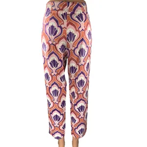 Zara Pink Multicolor Printed High Waist Straight Leg Slim Fit Trousers Pants 6 thumbnail 3