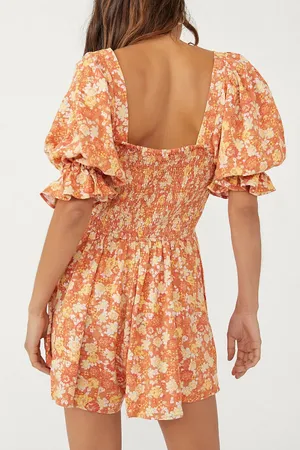Free People Show Me Love Romper Boho Puff Sleeve thumbnail 3