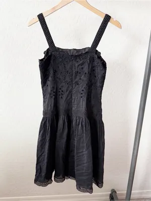 Ann Taylor Black Embroidered Floral Eyelet Sundress Sleeveless thumbnail 3
