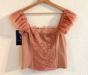 Free People Intimately Womens Top Live It Up Cami Peach Lace Ruffle Size Large thumbnail 1