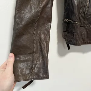 AllSaints Brown Leather‎ Lana Moto Biker Jacket Size 12 thumbnail 5