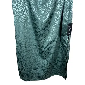 NWT Lulus Cowl Neck Jacquard Animal Print Midi Dress Sage Green Glam Slit Size S thumbnail 3