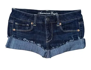 American Eagle Low Rise Micro Mini Jean Booty Shorts Sz 2 Dark Grunge Preppy y2k thumbnail 1