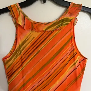 Gidani USA‎ Orange Striped Mesh Overlay Ruffle Dress Sleeveless Y2K Size Medium thumbnail 10