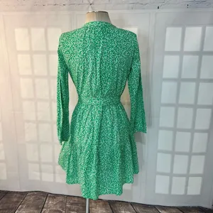 J crew long sleeve tie waist green floral cotton shirtdress size XS thumbnail 7