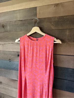 Vintage Floral Maxi Dress Coral Pink Sleeveless Tie Back Boho Medium thumbnail 7