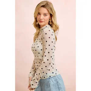 BiBi High Neck Line Polka Dots Mesh Top With Thumb Open - XLarge thumbnail 2