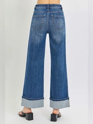005- Risen Tummy Control High Rise Ankle Wide Leg Cuffed Jeans Size 32 thumbnail 3