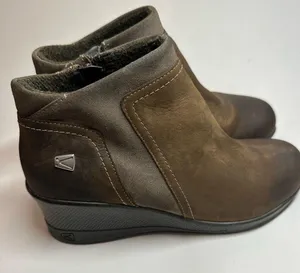 Keen Leather Booties Wedge Heel Chukka Boots Taupe Brindle Sz 8 38.5 Brown Lined thumbnail 3