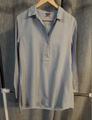 Aerie blue chambray light weight half button up top medium thumbnail 1