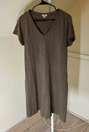 Dylan EUC Women's 100% Cotton Short Sleeve V-Neck Brown/Tan Dress Size S thumbnail 1