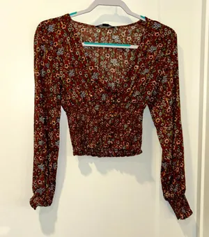 Women’s Forever 21 Floral Print Peasant Long Sleeved Crop Top (NWT) thumbnail 1