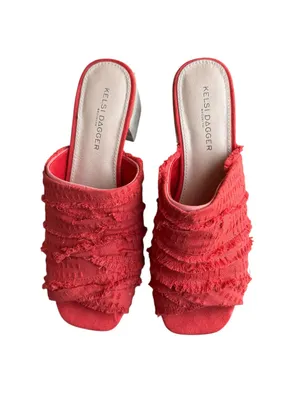 Kelsi Dagger Brooklyn - Seigel Heeled Sandals Red Frayed Block Heel Size 6.5 thumbnail 3