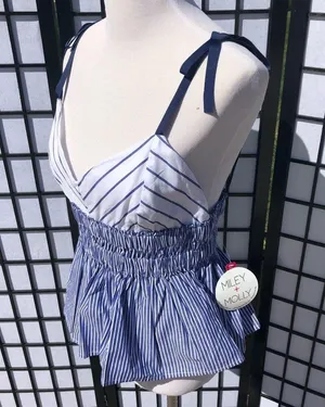 🔷Miley & Molly Blue Stripe Peplum Tank Blouse thumbnail 1