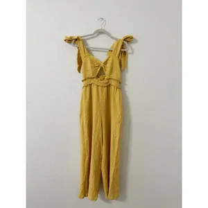 Mable Mustard Yellow Gauze Tie Strap Cutout Wide Leg Jumpsuit Size M thumbnail 2