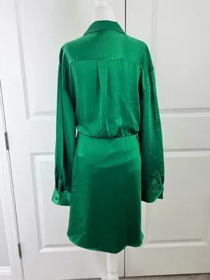 ASTR Satin Wrap Mini Dress Green XL Wedding Guest Cocktail Holiday Party Evening thumbnail 4