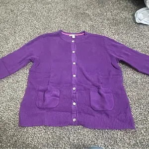 Isaac Mizrahi purple Button Front long sleeve Sweater Cardigan M thumbnail 1