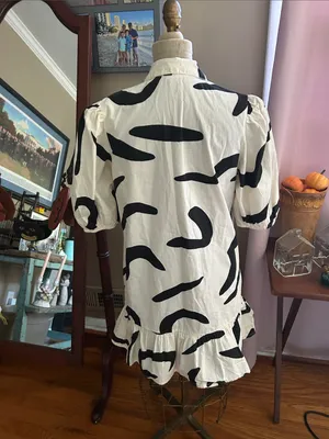 Sincerely J Women's Black & White Abstract Button-Down Mini Dress | Size Medium thumbnail 3