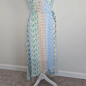 Blue Rain Pastel Floral Patchwork Wrap Maxi Dress - Size M thumbnail 4
