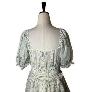 Francescas Mini Dress Women Small Green Toile Western Print Smocked Tiered Boho thumbnail 4