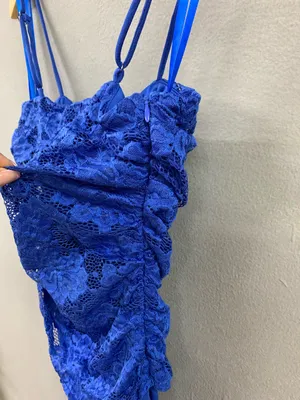 Saints + Secrets Selfie Leslie Lorely Lace Rosette Maxi Dress in Blue thumbnail 10